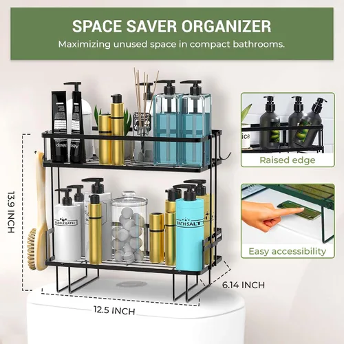 Vista 2 de DINEST Organizador de estante de almacenamiento de 2 niveles sobre el inodoro, estantes organizadores de baño resistentes, diseño multifuncional