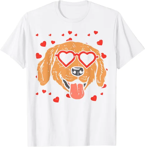 Vista 102 de Golden Retriever cara corazón gafas día de San Valentín perro regalo camiseta Negro