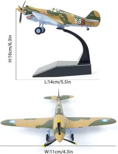 Vista 2 de NUOTIE 1/72 P-40C War Hawk Flying Tigers Fighter Modelo Segunda Guerra Mundial Avión de Guerra Vintage Metal Fundido a Presión Avión Militar