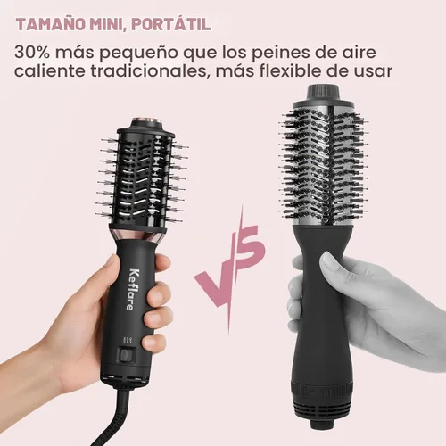 Vista 4 de Mini cepillo secador de pelo de doble voltaje, cepillo de aire caliente 2 en 1 para viajes, secador de pelo de un paso y estilizador para secar