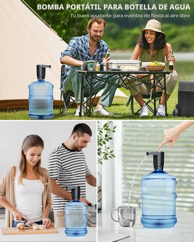 Vista 6 de Bomba de botella de agua, dispensador de agua eléctrico portátil para botellas de 5 galones, carga USB, interruptor automático, batería recargable