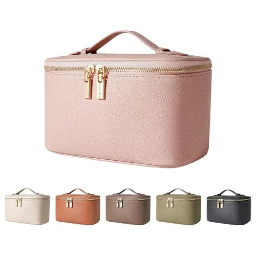 Vista 10 de ROWNYEON - Bolsa de cosméticos, bolsa de maquillaje, estuche portátil para maquillaje, neceser de viaje, organizador para mujeres, color beige