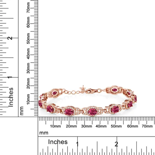 Vista 98 de Gem Stone King 18K Rose Gold Plated Silver Oval Gemstone Birthstone Tennis Bracelet For Women Oval 6X4MM 7 Inch With 1 Inch Extender Fine