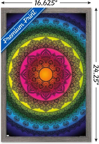 Vista 3 de Trends International Delyth Angharad - Póster de pared con mandalas arcoíris, 14.725 x 22.375 pulgadas, versión enmarcada de madera de granero