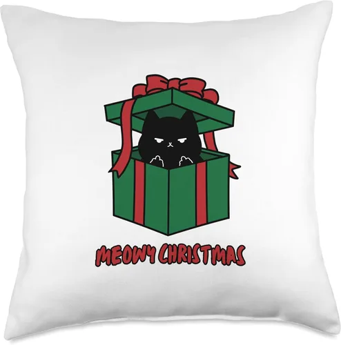 Vista 4 de jovy fits Meowy Box Gato navideño negro feo Almohada de Navidad, 16 x 16 pulgadas, multicolor
