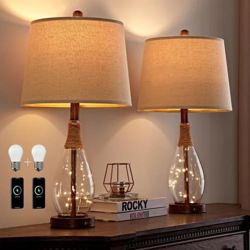 Vista 12 de OYEARS Juego de 2 lámparas de mesa de 23 pulgadas para sala de estar, lámparas de noche para mesitas de noche, lámparas de dormitorio, lámpara