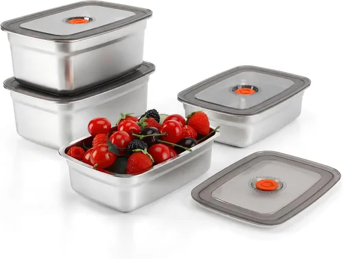 Vista 10 de 4 recipientes de almacenamiento de alimentos de acero inoxidable (50 onzas + 20 onzas) con tapas, a prueba de fugas y herméticos, recipientes