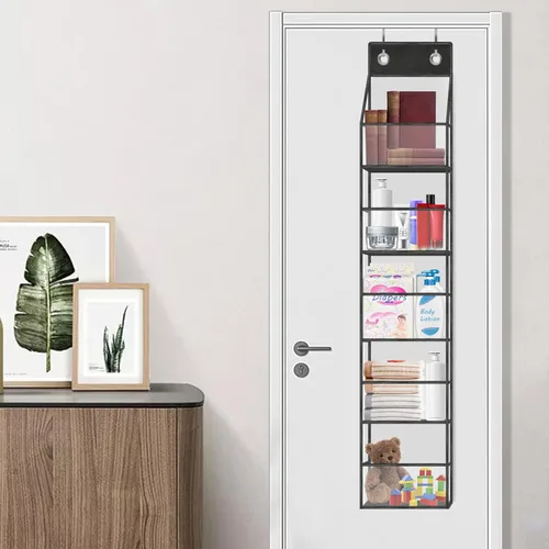 Vista 6 de Organizador de despensa de 5 estantes con bolsillos transparentes, almacenamiento colgante resistente para armario, dormitorio, baño y guardería