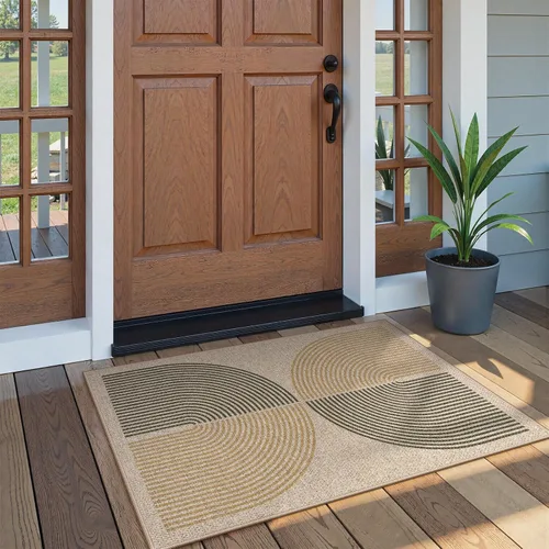Vista 111 de Lahome Tapetes geométricos para puerta de interior para entrada, alfombra antideslizante lavable de 2 x 3 negro / neutro