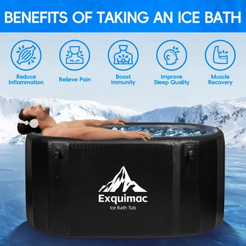 Vista 3 de Bañera de hielo, bañera inflable de 216 galones con termómetro y alfombrilla absorbente de agua, bañera portátil para recuperación en exteriores e