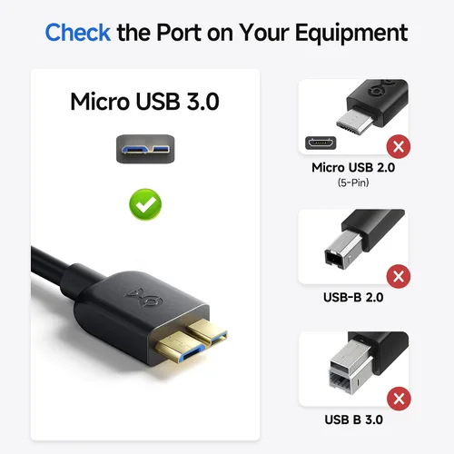 Vista 2 de Cable Matters 10Gbps Cable USB C corto a Micro USB 3.0 - 1 pie, cable de disco duro USBC, cordón Micro B a USBC, compatible con disco duro externo