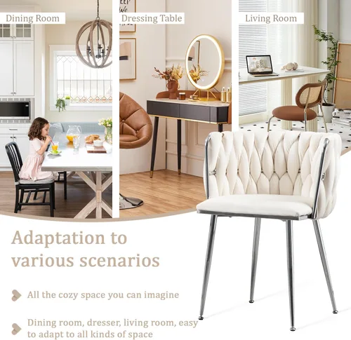 Vista 6 de Juego de 2 sillas de comedor de terciopelo, sillas tapizadas tejidas para sala de estar, sillas modernas de cocina y comedor, sillas decorativas