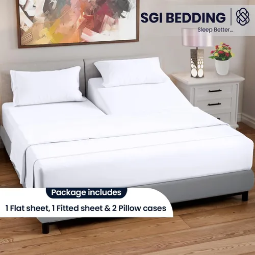 Vista 2 de SGI bedding Sábana Queen de 28 pulgadas con cabecera flexible y parte superior dividida, 100% algodón egipcio - 600 número de hilos, sábanas