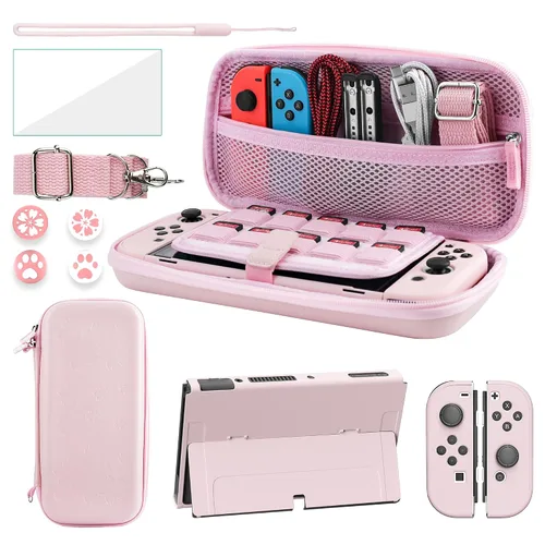 Vista 8 de FANPL Case bundle for Nintendo Switch OLED Accessories, Carrying Case for Switch OLED and JoyCon Controller with Hard Flip Protective Case and