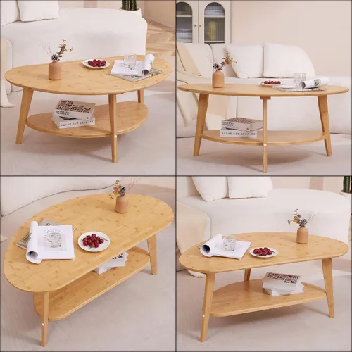 Vista 6 de Mesa auxiliar moderna de mediados de siglo, mesas de centro ovaladas con almacenamiento para sala de estar, mesa central de madera maciza de 2