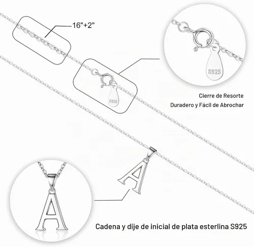 Vista 5 de Turandoss S925 Sterling Silver Initial Necklaces for Women, Dainty Hypoallergenic Letter Initial Pendant S925 Sterling Silver initial Necklace for