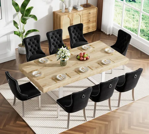 Vista 36 de Juego de mesa de comedor extensible marrón de 63 a 78.74 pulgadas para 4, juego de mesa de comedor de 5 piezas con 4 sillas tapizadas, mesa