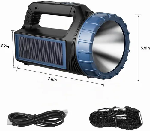 Vista 7 de E-SHIDAI Linterna solar, linterna alimentada por energía solar para múltiples funciones de 8000 lúmenes con emergencia, linternas recargables