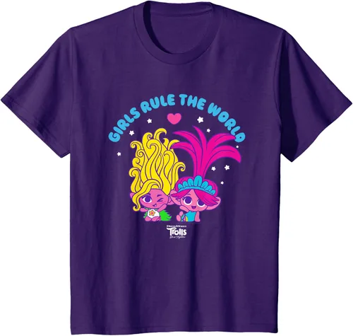 Vista 22 de DreamWorks Trolls Band Together - Camiseta para niñas con leyenda "Rule", diseño Negro
