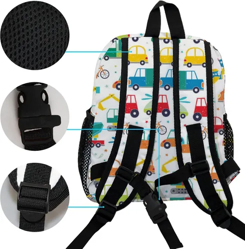 Vista 4 de Linda mochila de dibujos animados para niños, mini bolsa para niños y niñas, viaje preescolar, Coches Avión, Mochilas Daypack