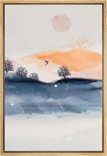 Vista 34 de NWT Impresión en lienzo enmarcado para pared, acuarela, grullas, pájaros volando, naturaleza salvaje, ilustraciones de arte moderno decorativo
