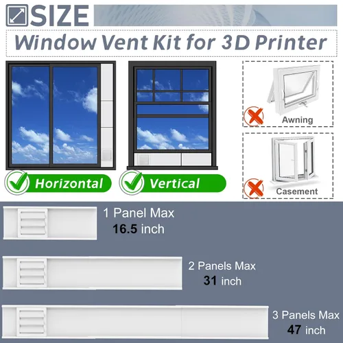 Vista 2 de Kit de ventilación de ventana Flamorrow con cubierta exterior Compatible con manguera de 3" y 4", paneles ajustables de sello de ventilación