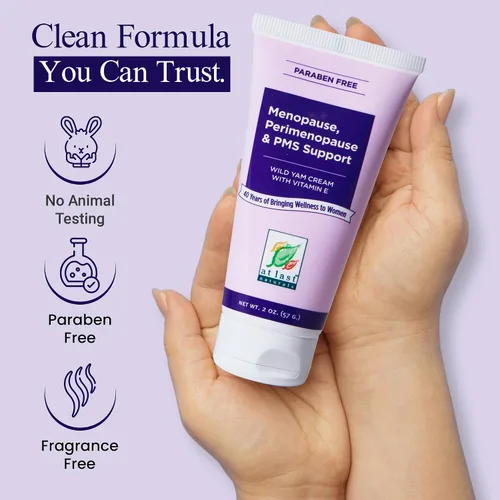 Vista 3 de At Last Naturals Wild Yam Cream Balance Hormonal para Mujeres Menopausia Alivio del PMS con vitamina E Ayuda a suavizar la piel seca a reducir