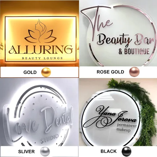 Vista 4 de Letreros de logotipo de neón retroiluminados de acrílico personalizables, letrero de logotipo de negocios iluminado por LED totalmente Letrero