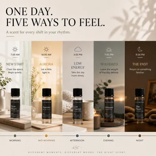 Vista 4 de JustBloom Juego de aceites difusores de hotel, 5 aromas, 5 x 0.7 fl oz