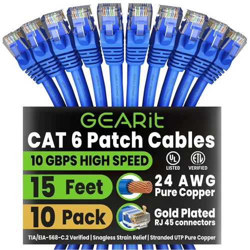 Vista 43 de GEARit Paquete de Cables Ethernet Cat 6 - Paquete de 20 Cables de Conexión Ethernet Cat6 de 1 pie Cable de Conexión de Red RJ45, Conectores