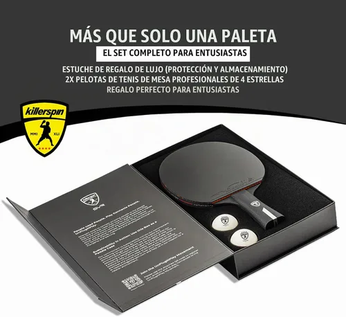 Vista 5 de Killerspin Stilo7 SVR - Raqueta de ping pong, raqueta de tenis de mesa de nivel de rendimiento con tecnología de carbono, funda de libro de memoria