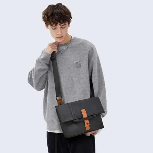 Vista 2 de Bolso de mensajero de lona vintage elegante bolsa de hombro plegable bolsa de hombro de lona pesada para hombres y mujeres Clásico simple vintage