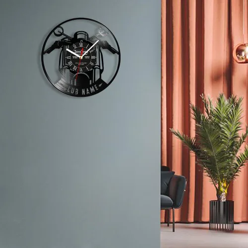 Vista 7 de The Geeky Days Reloj de pared con disco de vinilo para motocicleta, con nombre personalizado, 7 colores cambiantes, para motocicletas, garaje, reloj