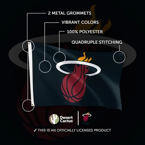 Vista 4 de Desert Cactus Bandera de calor de Miami NBA 100% poliéster para interiores y exteriores, 3 x 5 pies, banderas del equipo de la Asociación Nacional