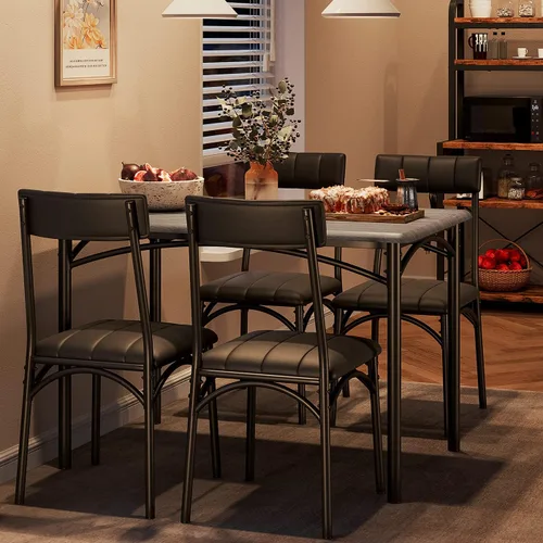 Vista 9 de Alkmaar Juego de mesa de cocina cuadrada de 3 piezas, 2 sillas tapizadas, para espacios pequeños, apartamento, gris retro