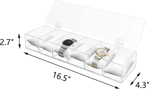 Vista 3 de Ptaedex Organizador de caja de reloj para hombres y mujeres, soporte de acrílico de 6 ranuras para relojes, organizador de joyería