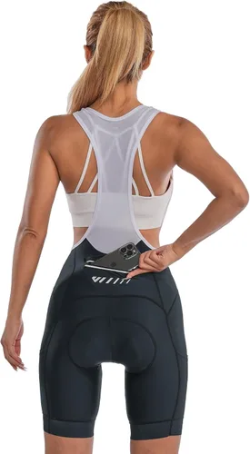 Vista 7 de Lo.gas Pantalones cortos de ciclismo acolchados para mujer, pantalones cortos de bicicleta con acolchado 4D, pantalones de ciclismo con bolsillos