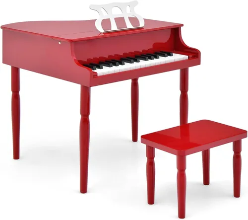 Vista 12 de Costzon Piano Clásico para Niños, Piano de Juguete de Madera con 30 Teclas, con Soporte para Partituras y Banco, Mini Juguete Musical para Niños