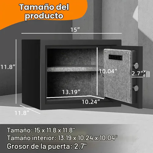 Vista 5 de Caja de seguridad ignífuga de 1.2 pies cúbicos, caja fuerte ignífuga para el hogar, para dinero, joyas, documentos y objetos de valor con teclado