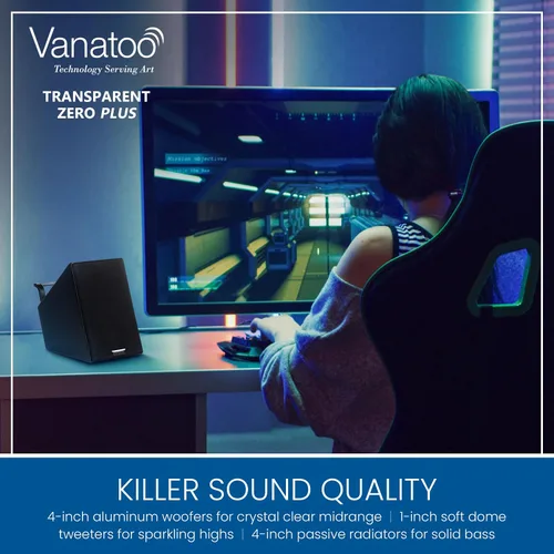 Vista 5 de Vanatoo Transparent Zero Plus Near Field Studio Monitor Altavoces Par para TV, PC, Juegos. Altavoces alimentados de 120 vatios para escritorio y uso