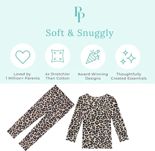 Vista 3 de Posh Peanut Pijamas para niñas, suaves, de viscosa de bambú para niños, pijamas a juego de manga larga para niñas