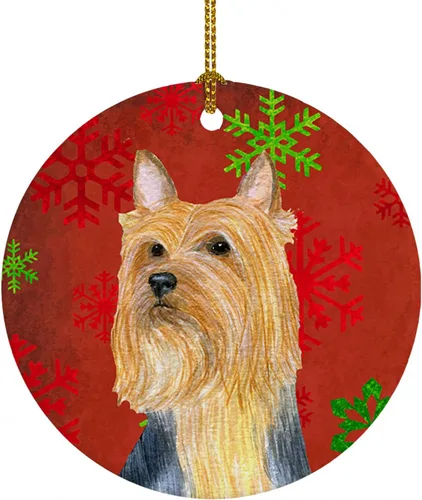 Vista 33 de Caroline's Treasures Affenpinscher - Adorno de cerámica para colgar en el árbol de Navidad con copos de nieve rojos y verdes, para el hogar