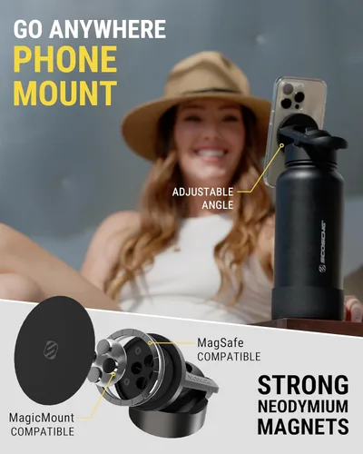 Vista 4 de Scosche MFMS22 MagicMount Flask - Botella de agua de acero inoxidable de 22 onzas con soporte de montaje MagSafe para teléfono, frasco aislado 12H