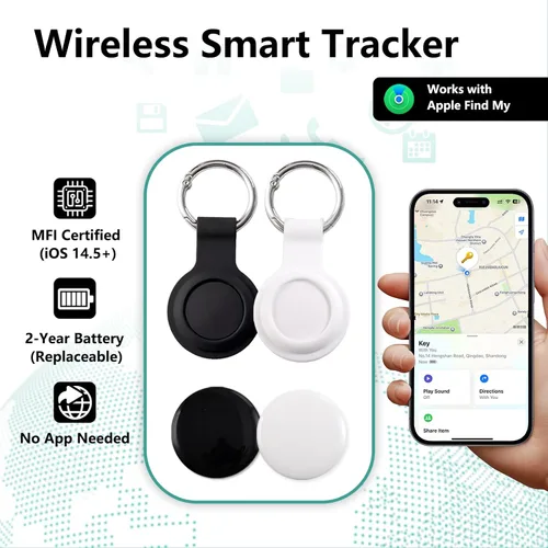 Vista 5 de Paquete de 2 rastreadores GPS y 2 llaveros para vehículos que funcionan con Find My (solo iOS) en tiempo real Mini localizador de automóvil oculto