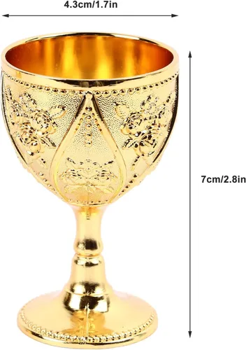 Vista 5 de HERCHR 2 copas vintage, copa de vino medieval, copa de vino de metal de cobre en relieve, mini copas de comunión, copa de vino real, relieve 3D