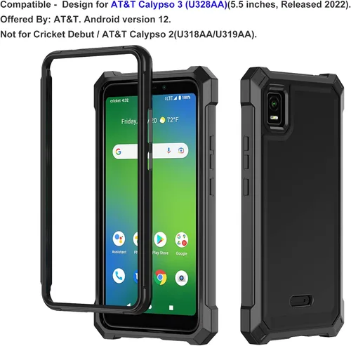 Vista 2 de Ailiber Funda para AT&T Calypso 3 (U328AA), ATT Calypso 3 con protector de pantalla de vidrio templado, protección de estructura de doble capa, a