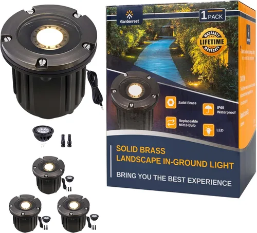 Vista 16 de Gardenreet Luz de pozo de latón - Iluminación de paisaje impermeable para exteriores de 12V LED enterrada, lámpara de bajo voltaje con bombilla