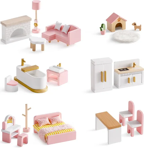 Vista 8 de ROBOTIME Muebles para Casa de Muñecas, Juego de Muebles de Madera para Casa de Muñecas, Set de 23 Piezas de Accesorios y Muebles para Casa