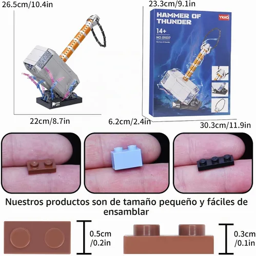 Vista 2 de Juego de 975 piezas de bloques de construcción de martillo de batalla de Thor, juego de construcción creativo de superhéroe, el mejor regalo