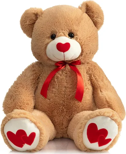 Vista 14 de HollyHOME Oso de Peluche Grande Animal de Peluche Oso Grande de Felpa con Corazón Rojo para Novia y Niños Juguete de Regalo de Vacaciones 36 Beige